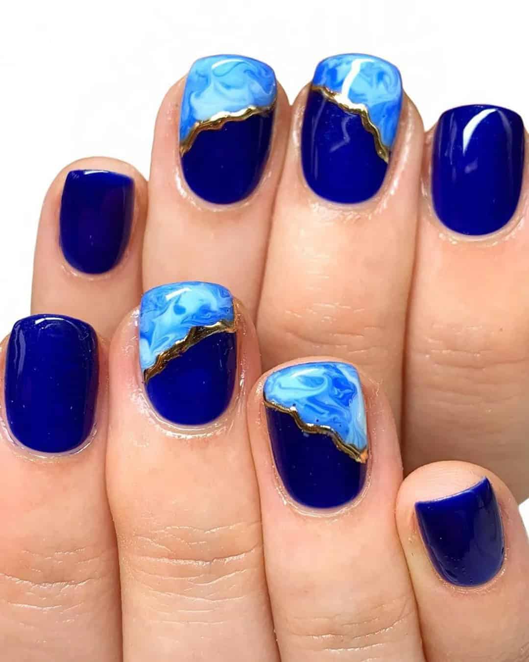 Navy Blue and Gold Wedding Nails