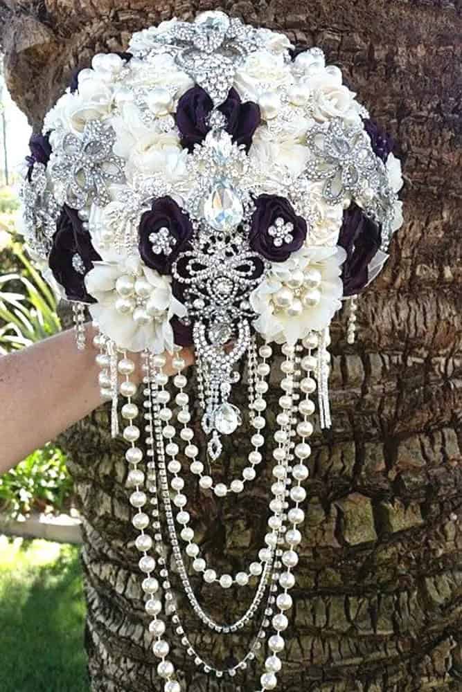 Brooch Bouquets With Cascading Pearls And Crystals