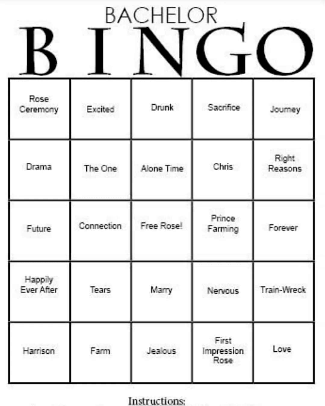 Bachelor Bingo