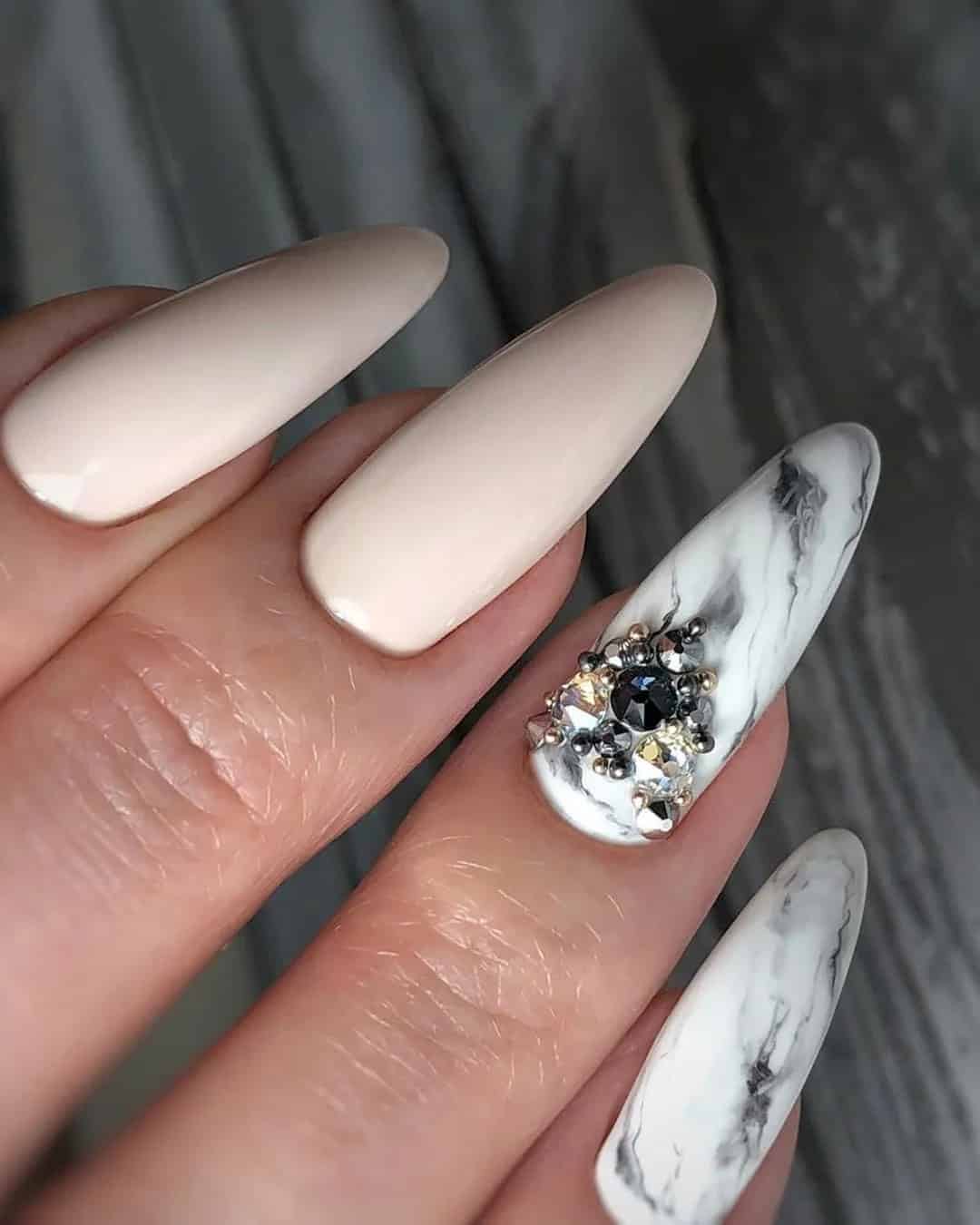 White Rhinestone Nail Designs