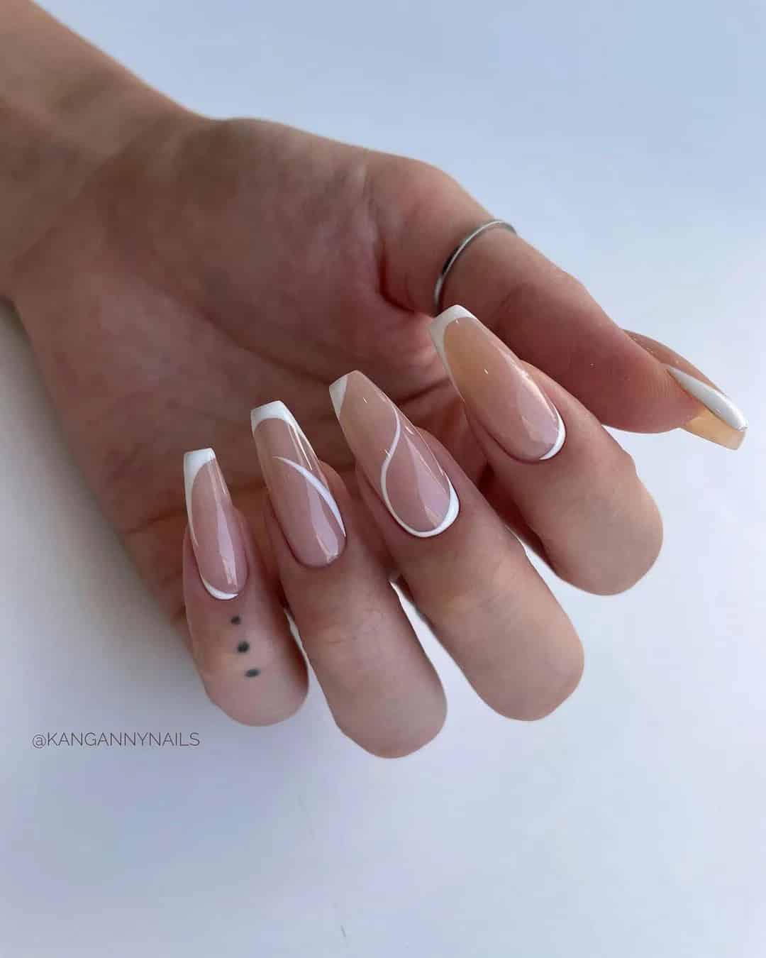 Nude And White Wedding Nails