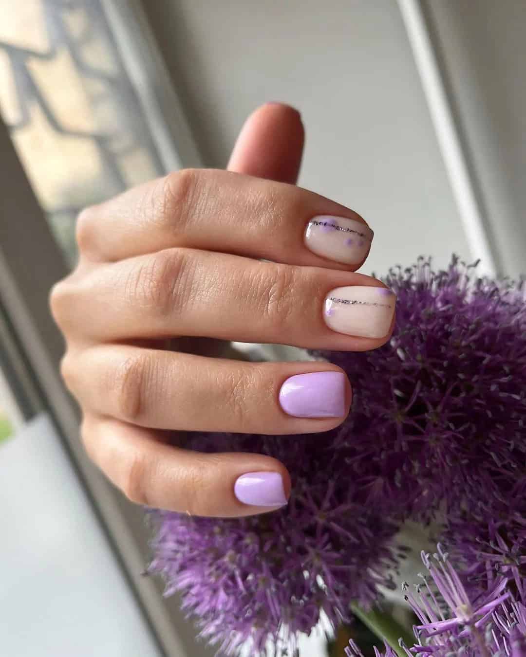 Purple and White Wedding Nails