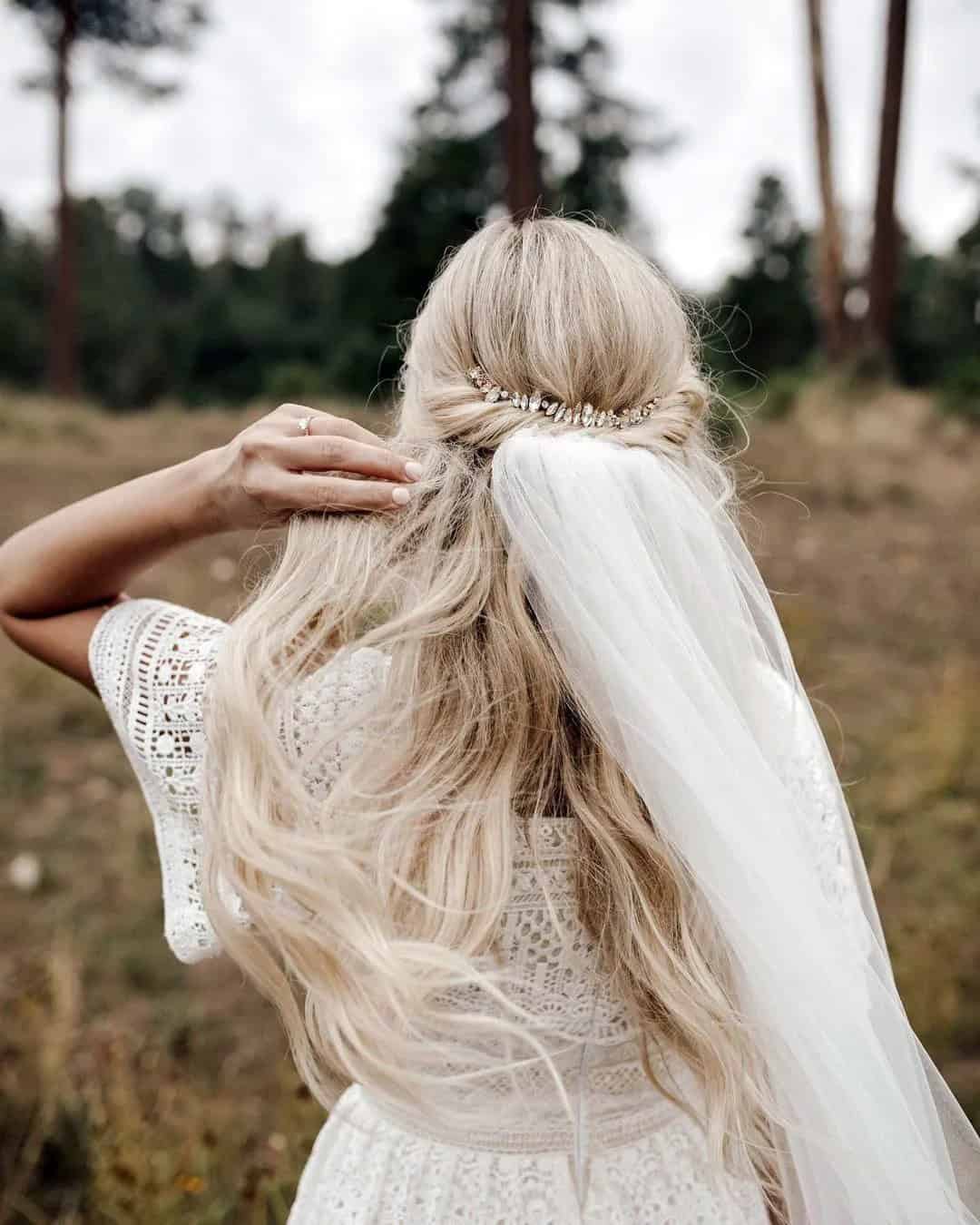 Half Up Half Down Wedding Hairstyles with Veil