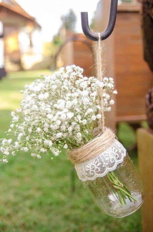 Hanging baby’s breath jars