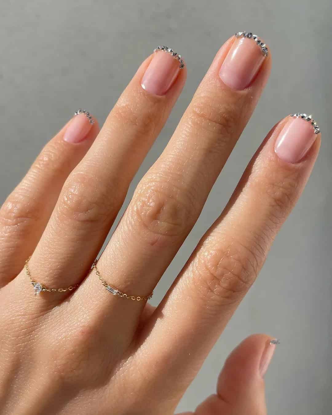 Wedding French Nails with Rhinestones