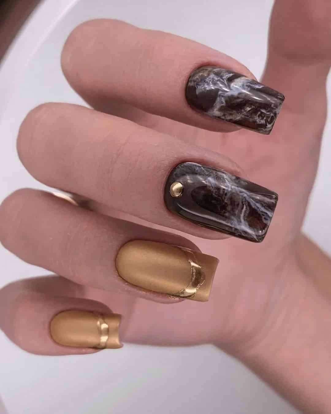 Dark Moody Autumn Bridal Nails