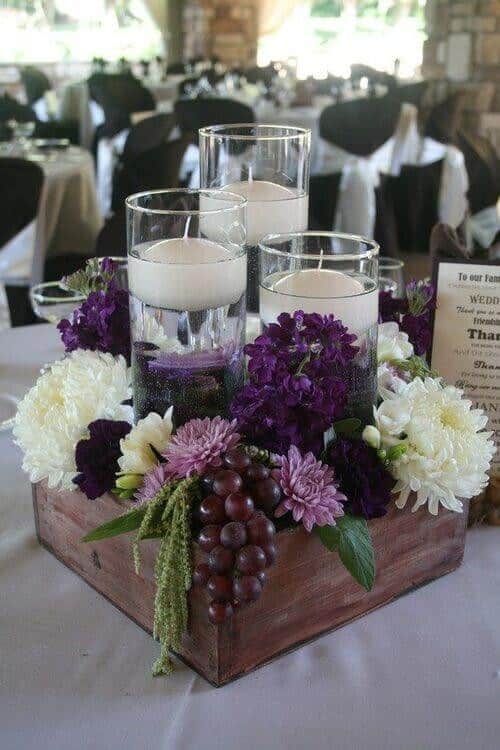 Purple and white centerpieces