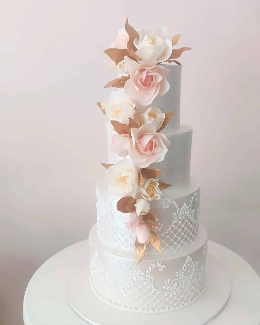 White Cakes With Flowers Decorations