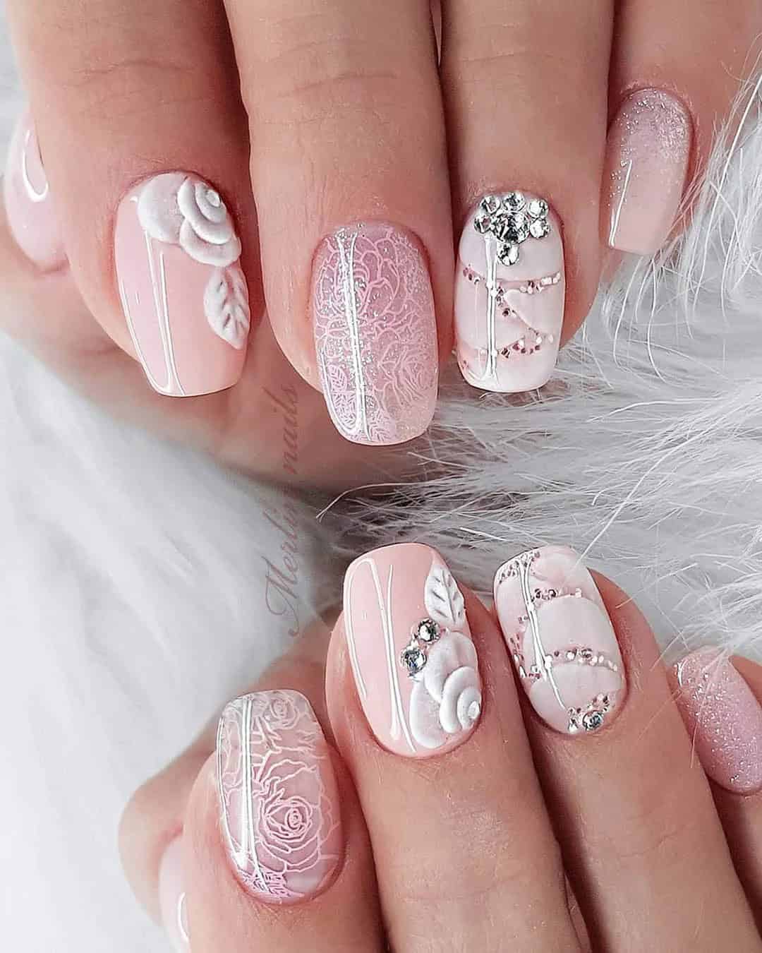 Pink Wedding Nails With Glitter