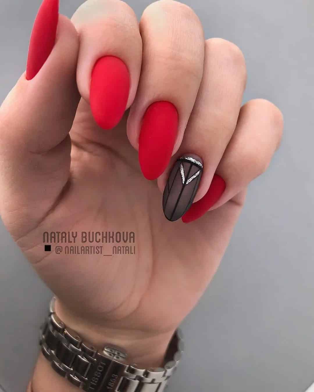 Black and Red Nails for a Wedding