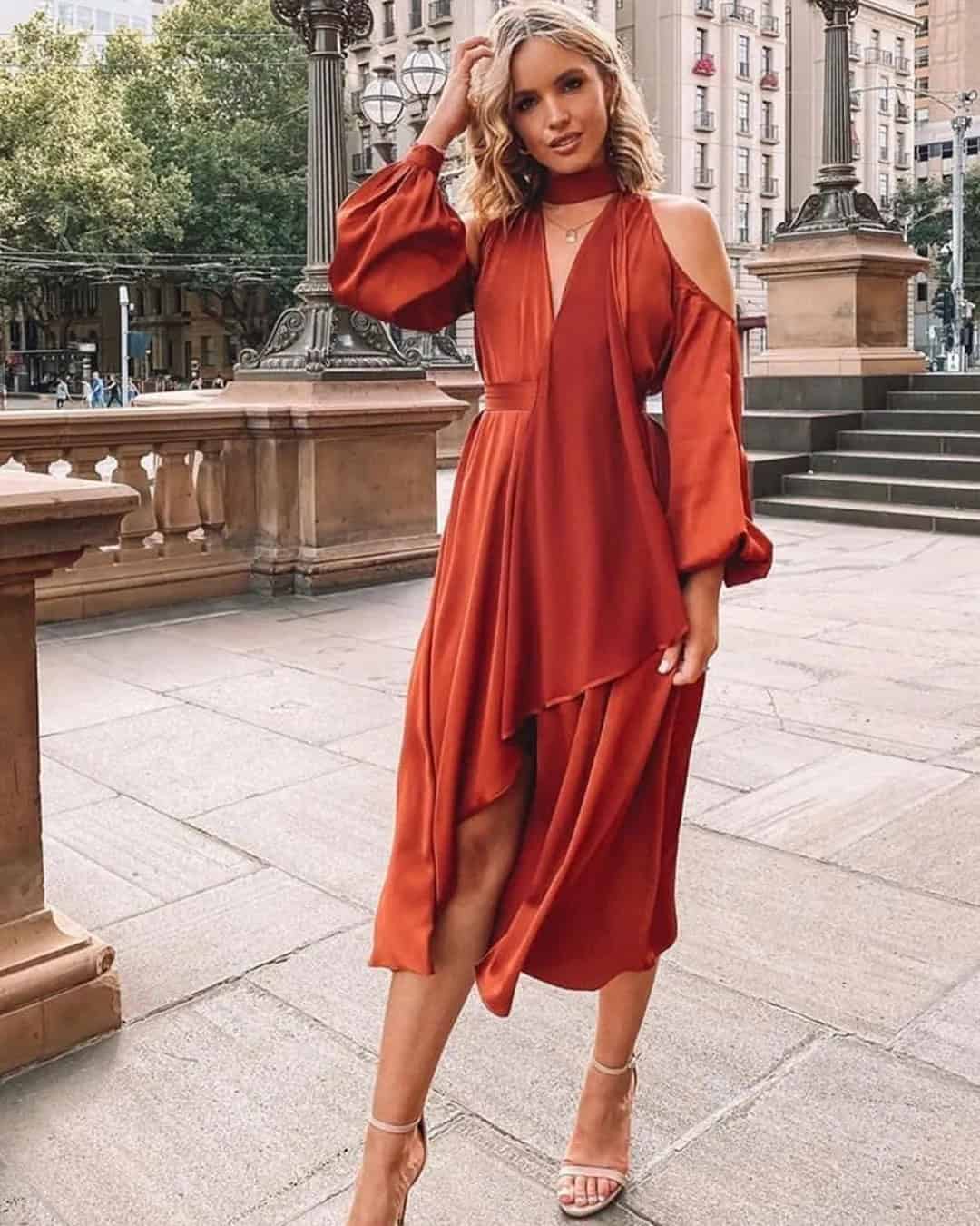 Burnt Orange Bridesmaid Dresses Long Sleeve