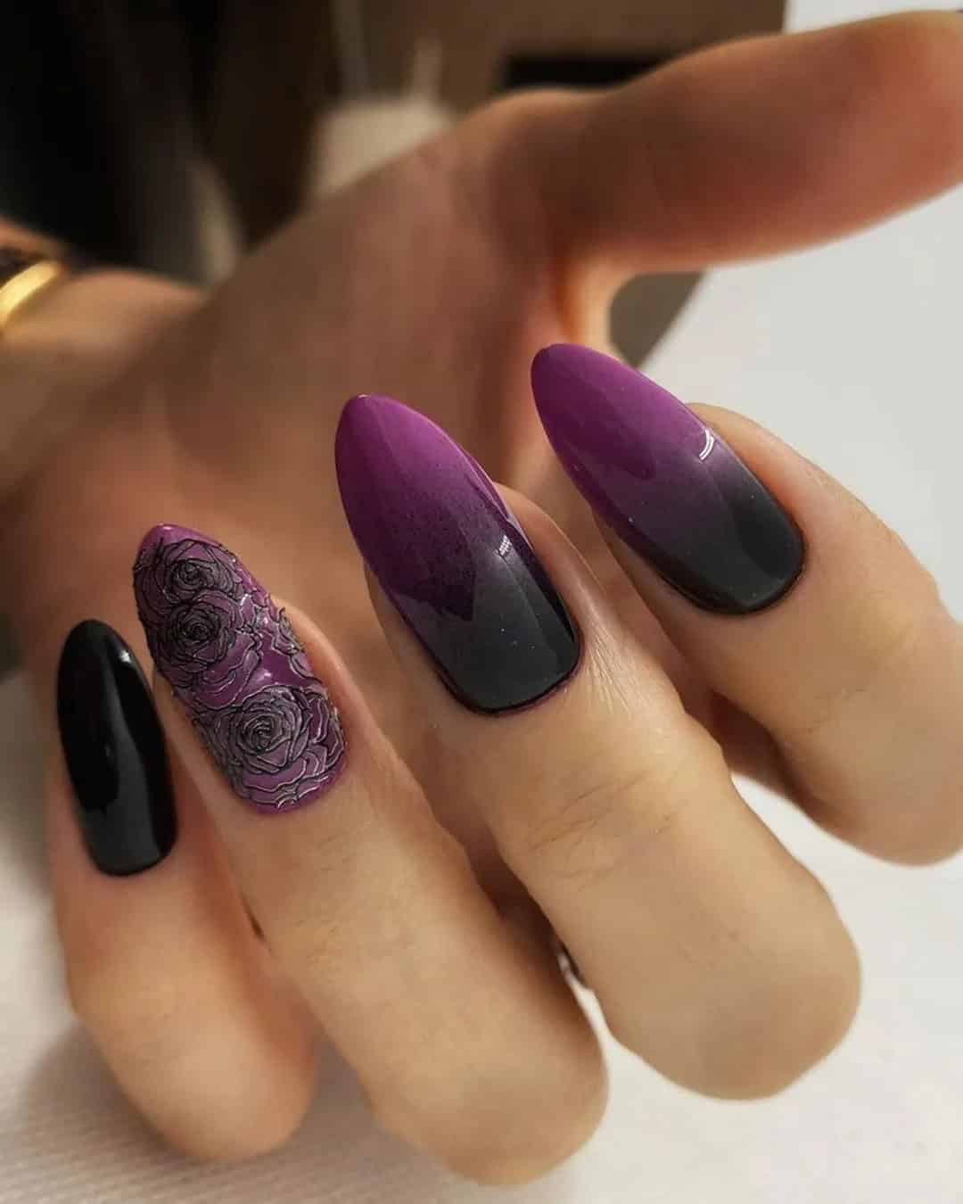 Blue or Purple Dark Wedding Nails