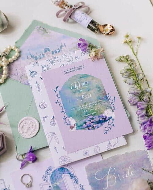 16 Artsy Purple Wedding Invitation