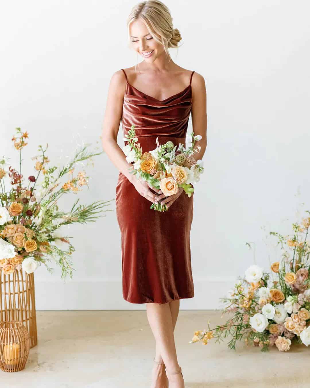 Rust Velvet Bridesmaid Dresses