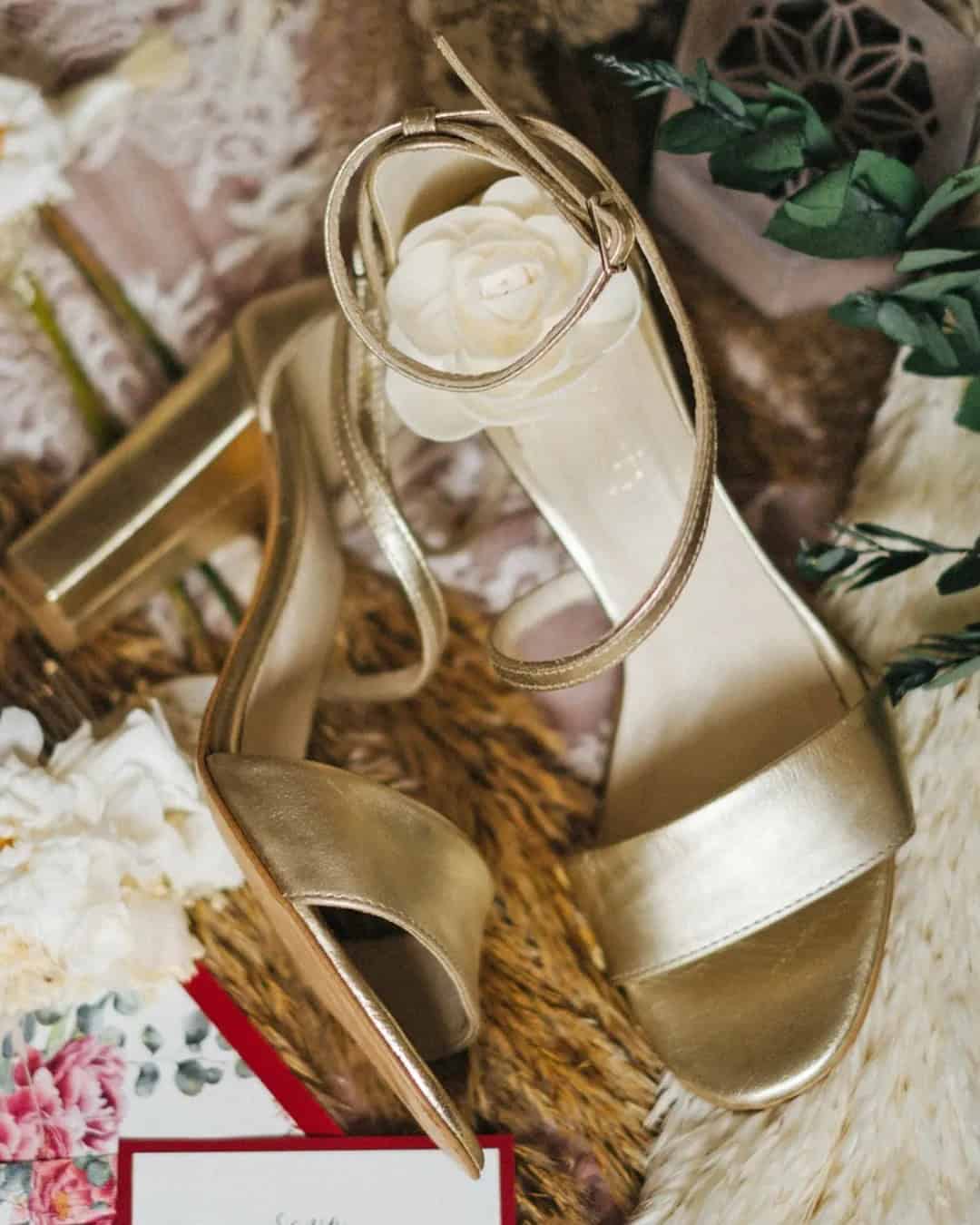 Gold Bridal Shoes Block Heel