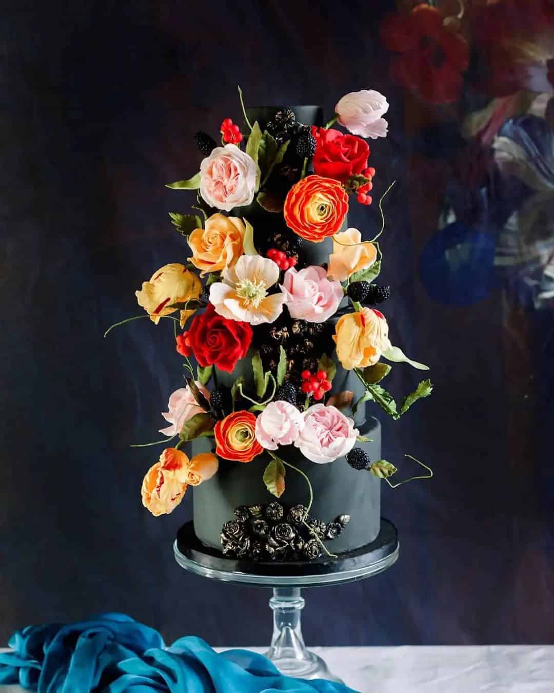 Black Cakes with Flowers