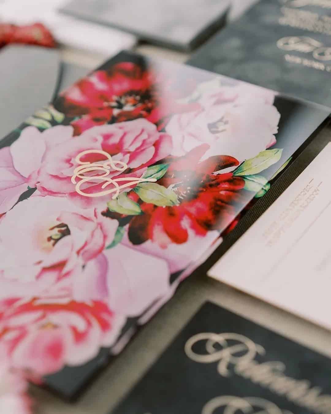 Floral Black And Red Invitations