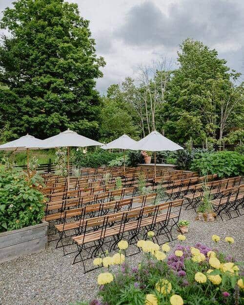 Patio chairs and umbrellas