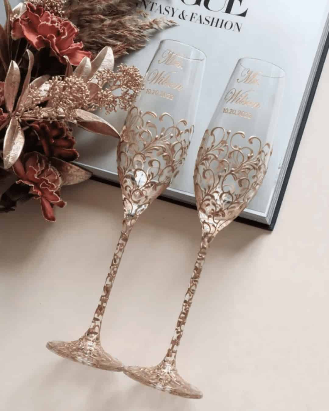 Engraved Glasses For Wedding For Bride And Groom