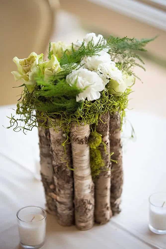 Floral Centerpieces With Moss and Greenery