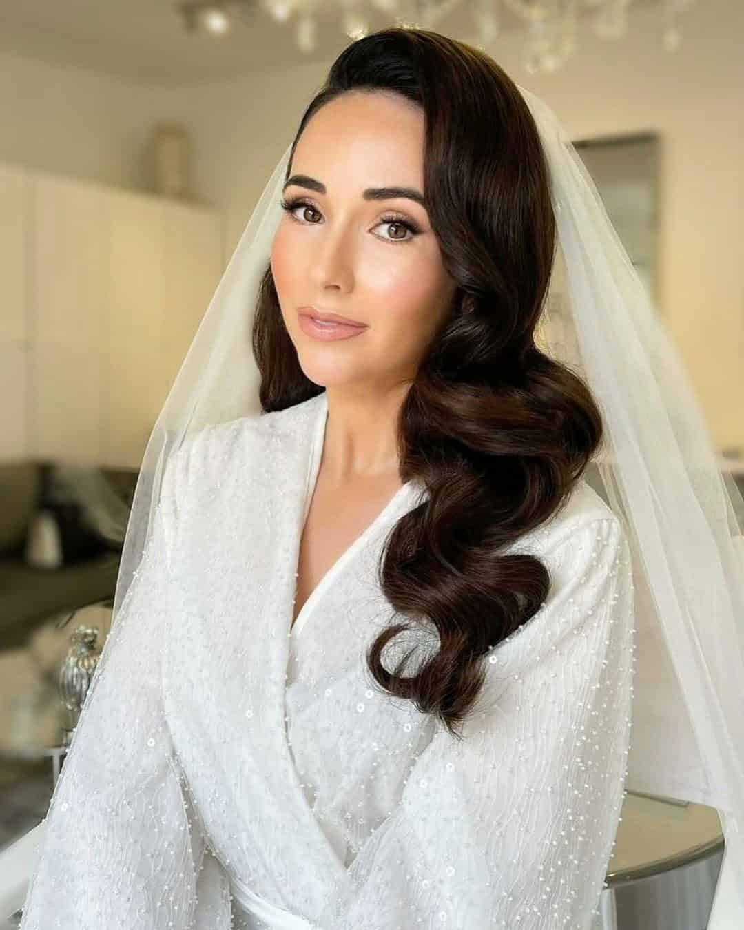 Side Swept Wedding Hairstyles With Veil