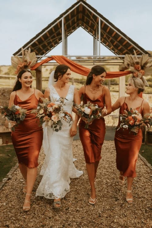 Burnt orange bridesmaid dresses