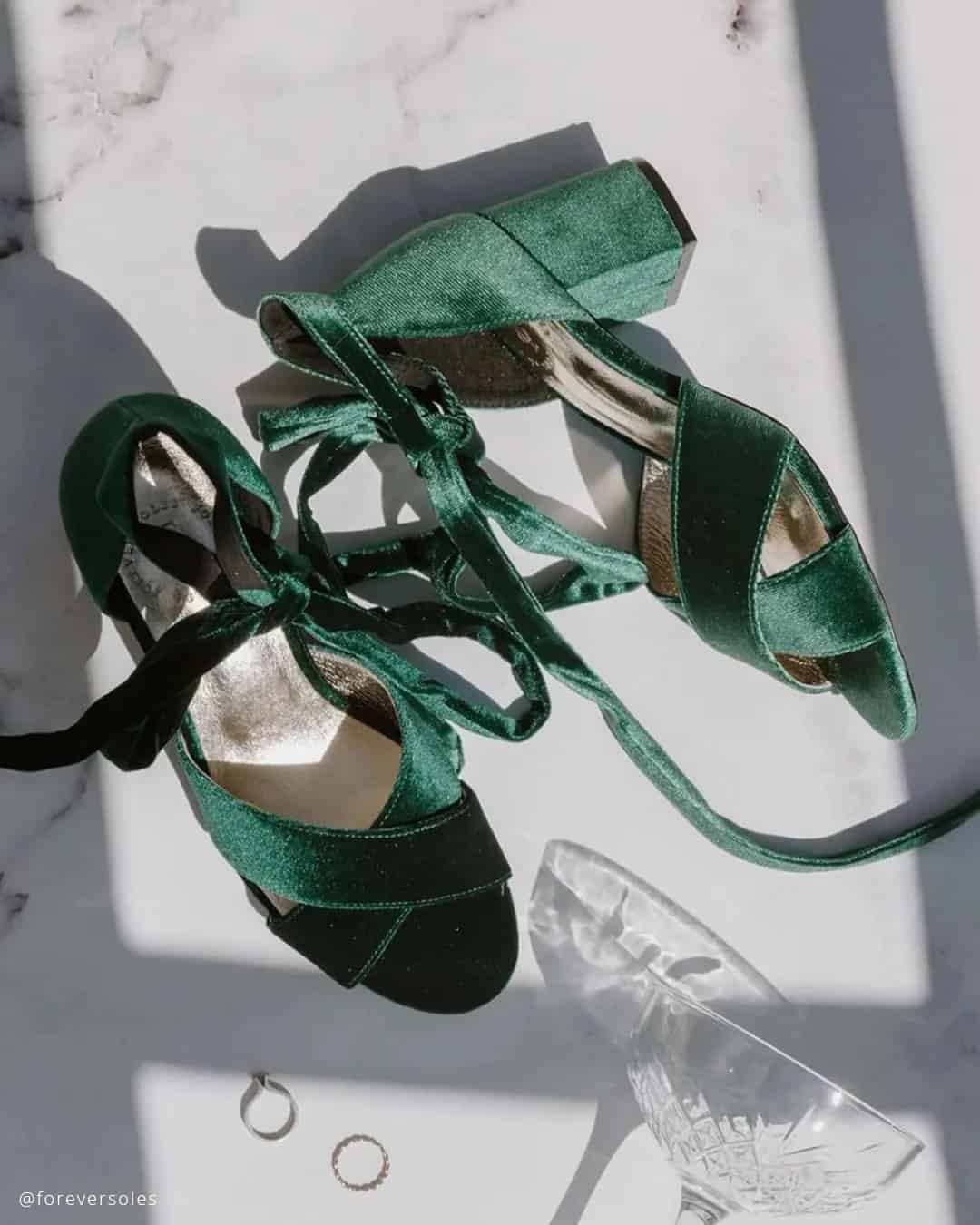 Low Heel Green Wedding Shoes