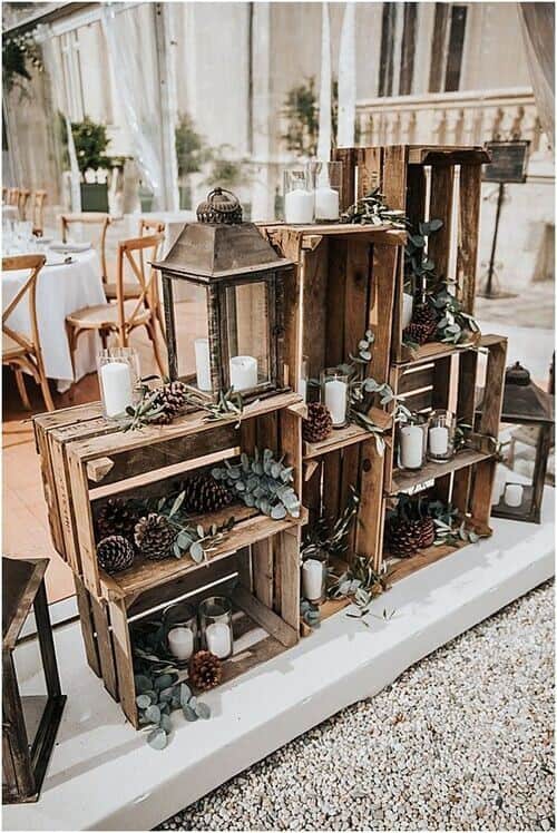 Wooden crates and lantern decor