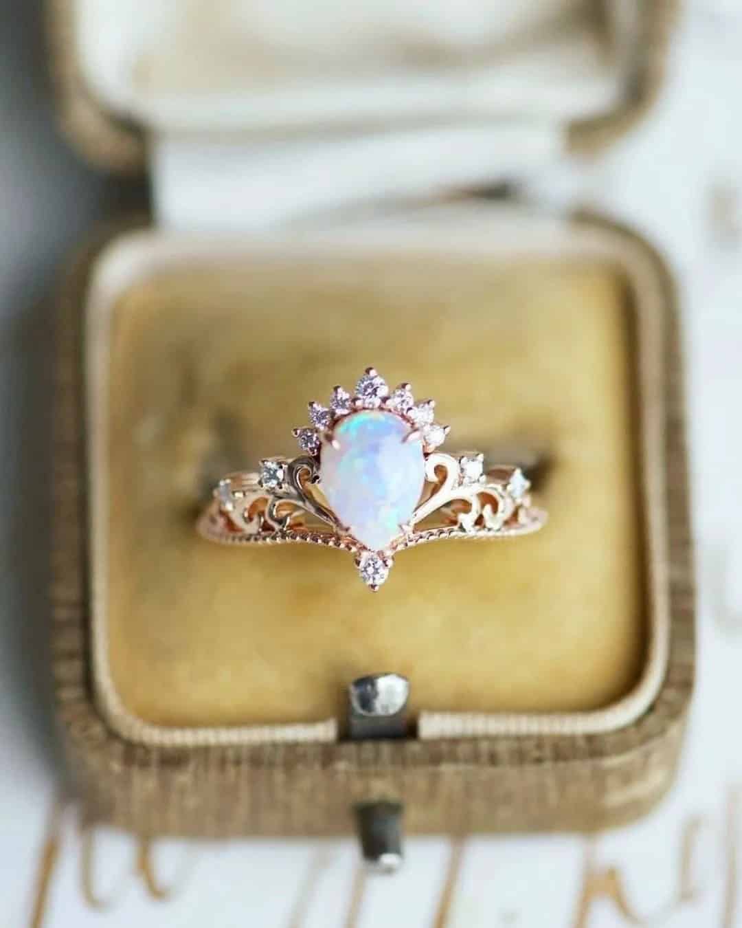 Pear Cut Rings With Opal