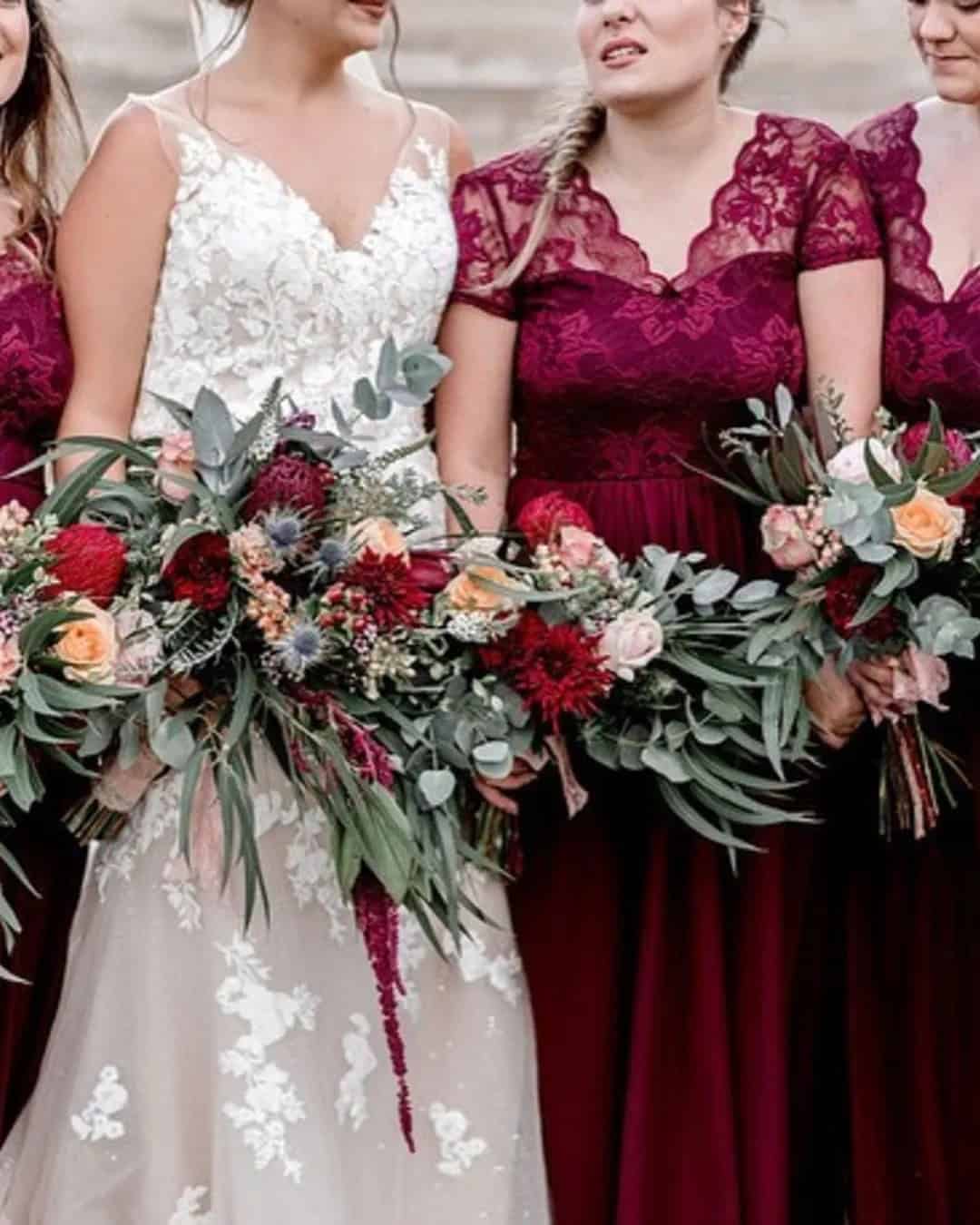 Lace Burgundy Dress For Bridesmaids