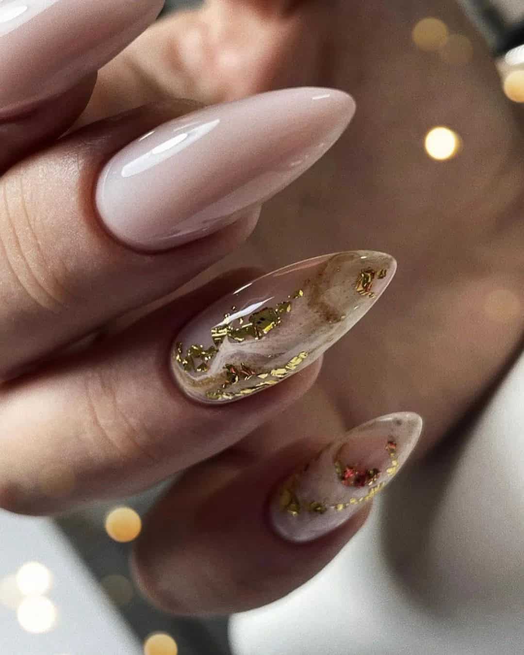 Fall Bridal Nails With Gold