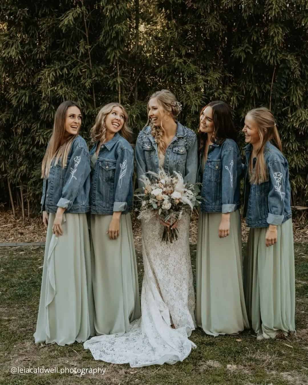 Bride With Bridesmaids In Matching Denim Jackets