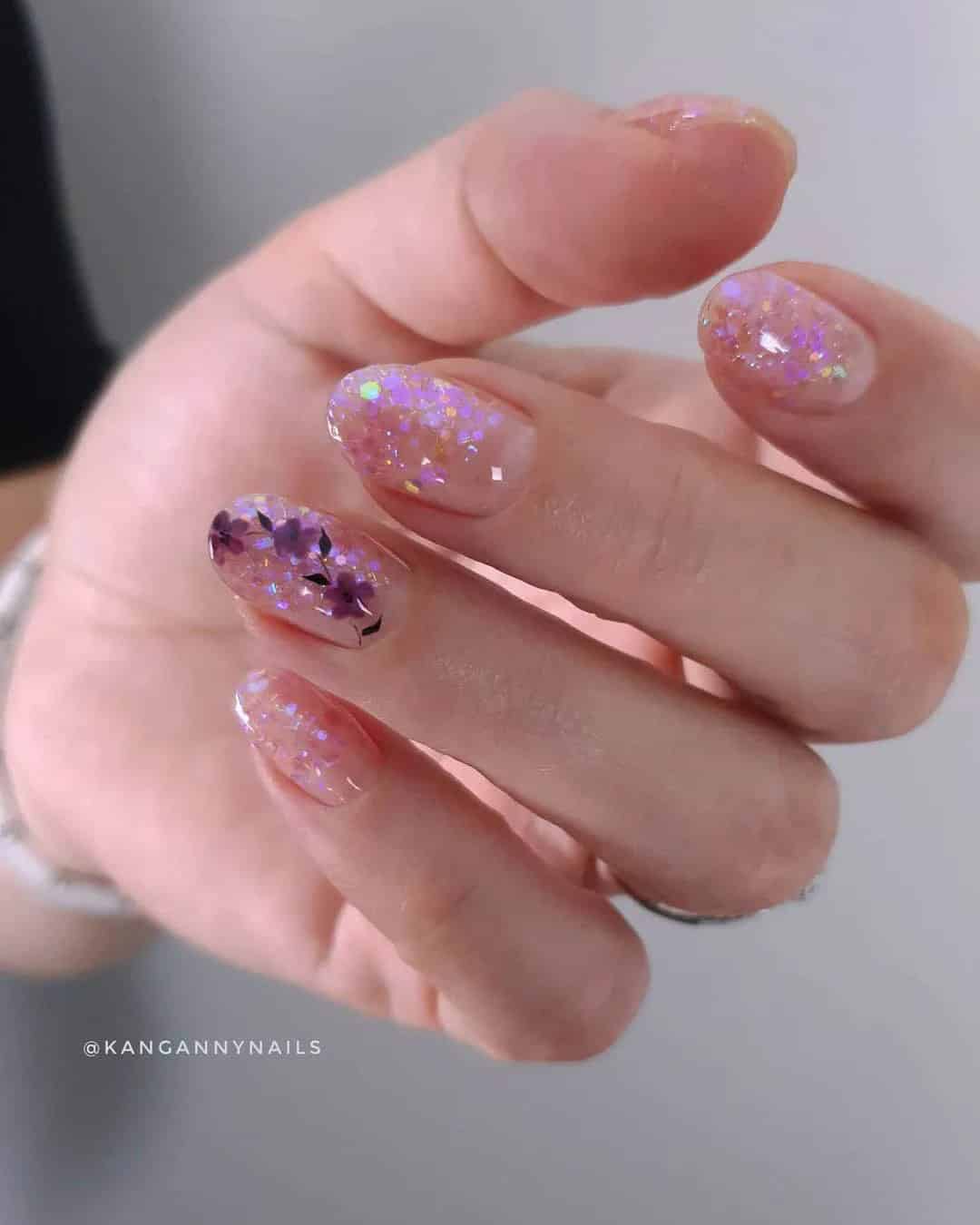 Lilac Nails With Glitter For Wedding