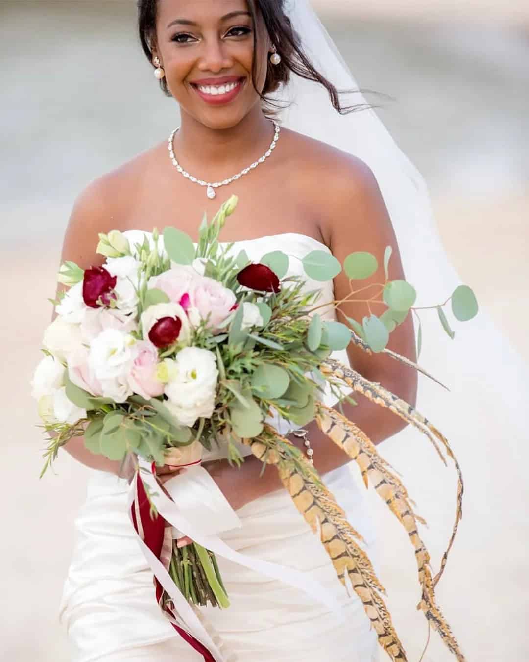 Fall Wedding Bouquets With Feathers