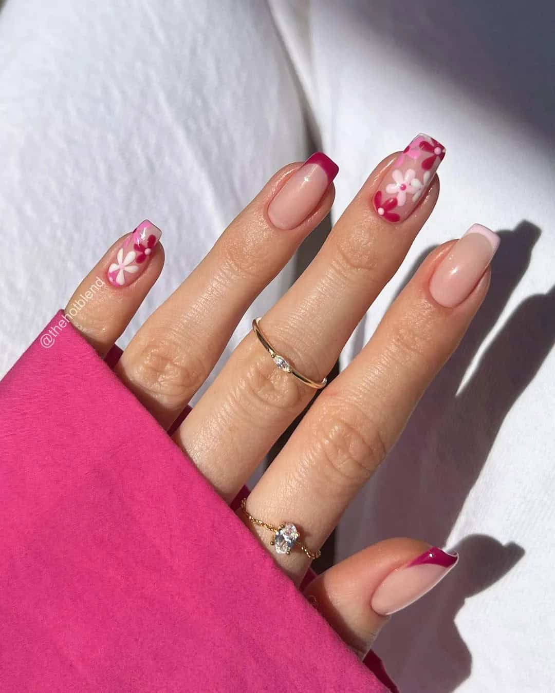 Hot Pink and White Nails