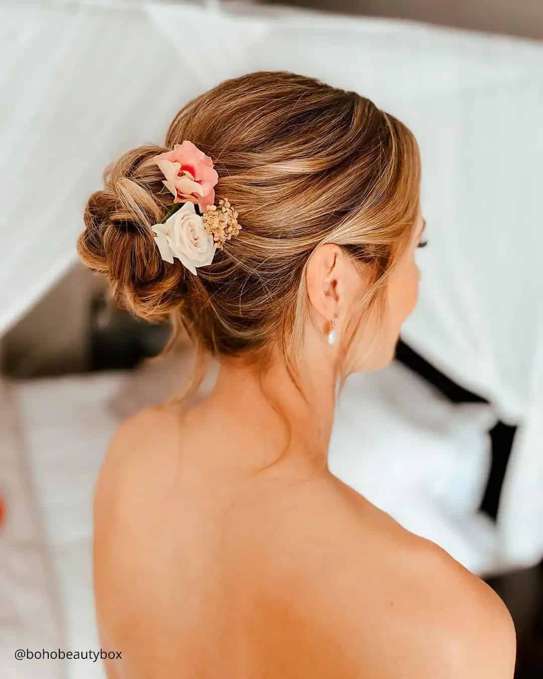 Up Hairstyles Wedding With Pink Flowers