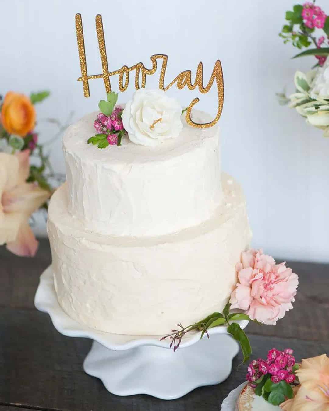 “Hooray” engagement party cake topper