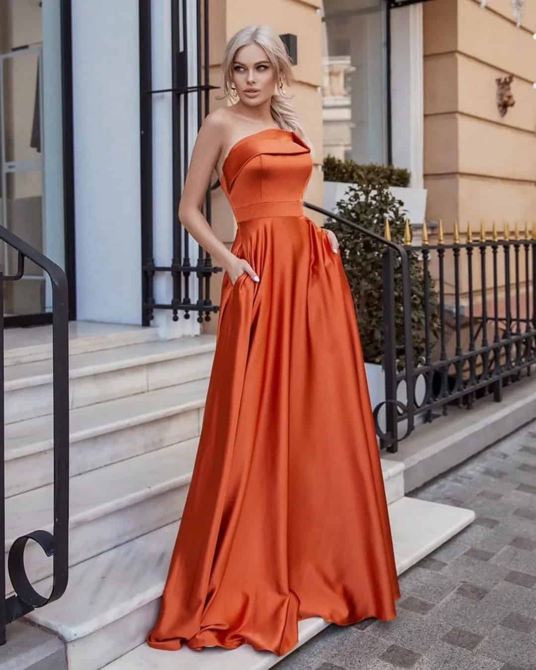 Long Burnt Orange Wedding Dress Ideas