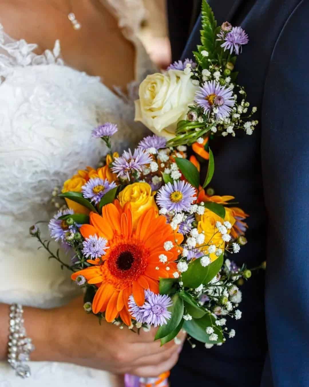 Blue & Purple Bridal Bouquets with Sunflower