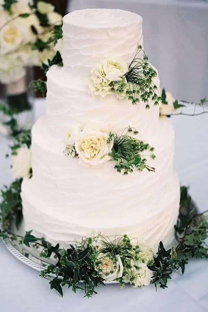 White And Greenery Wedding Cake Ideas