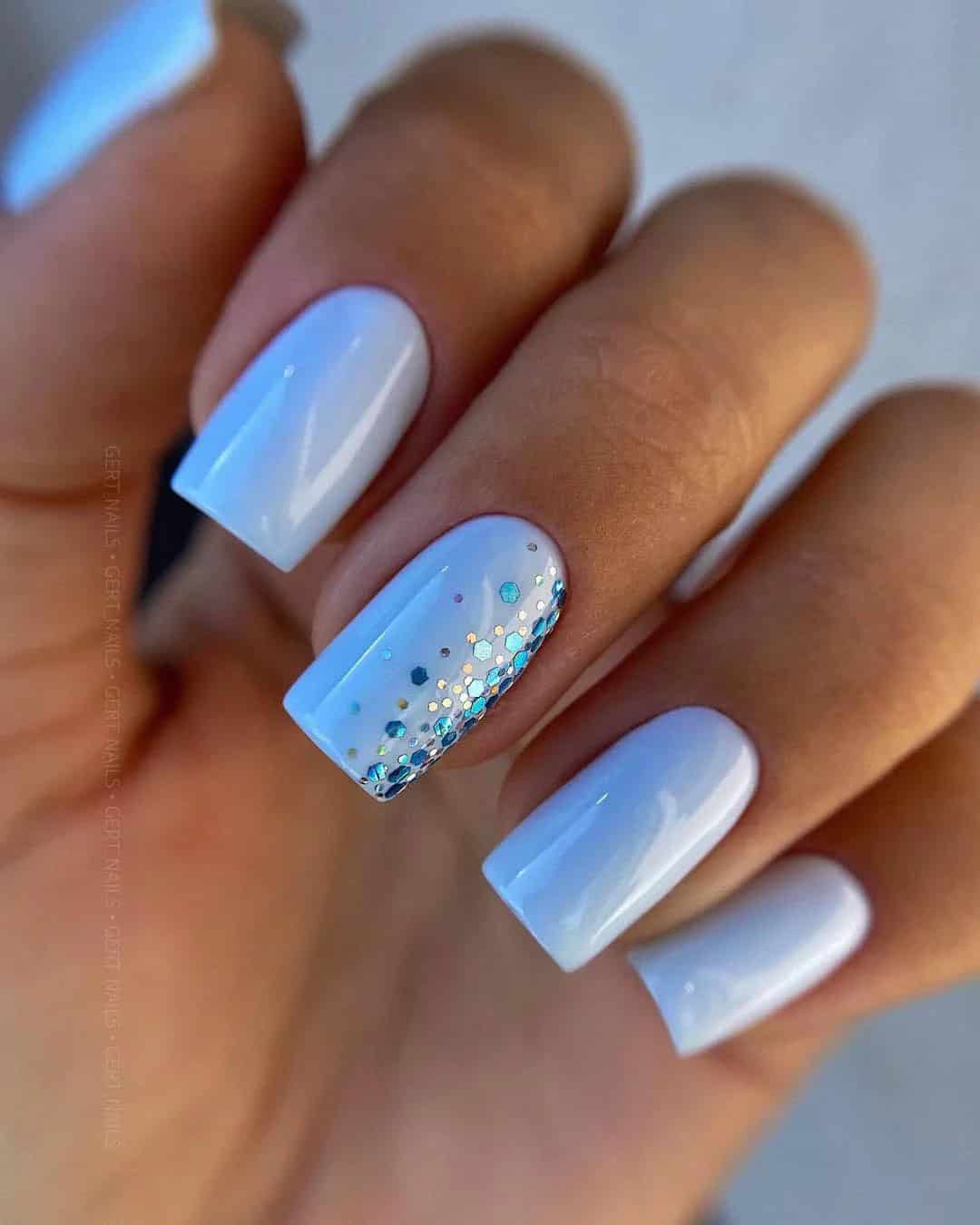 Glittered Blue Wedding Nails