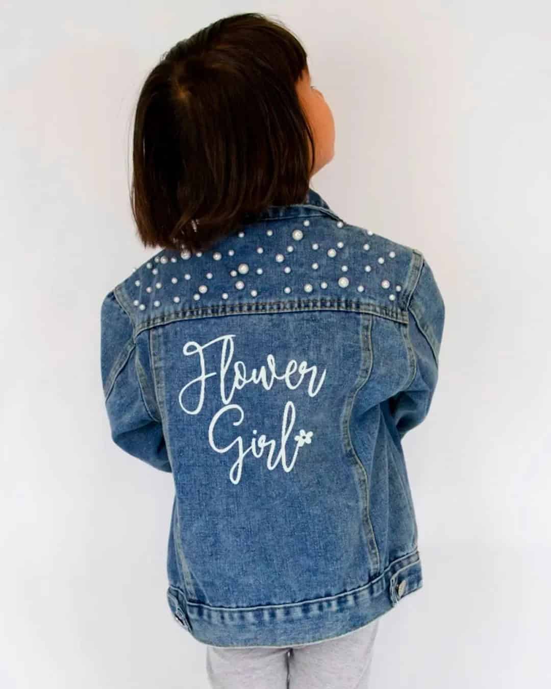 Flower Girl Denim Jacket With Pearl Detailing