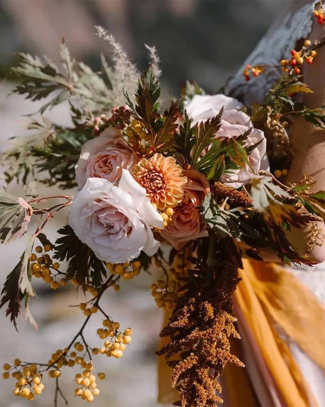 Wedding Bouquets With Fall Fruits, Berries And Veggies