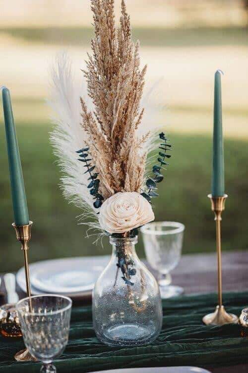 Pampas grass, eucalyptus, and roses