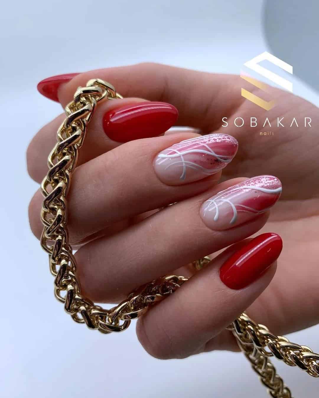 White and Red Bridal Nails