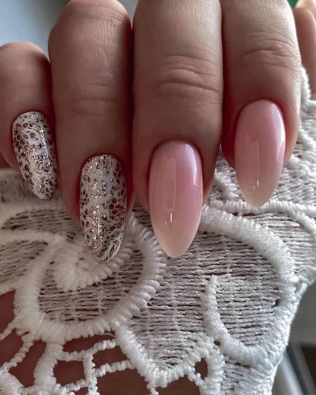 Rose Gold Bridal Nails With Glitter