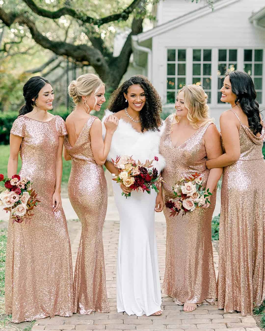 Gold Sequined Gowns For Bridesmaids