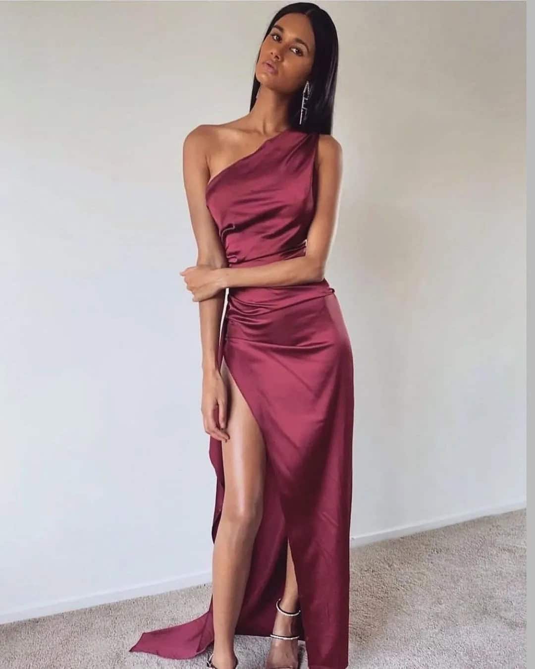 One Shoulder Burgundy Dresses