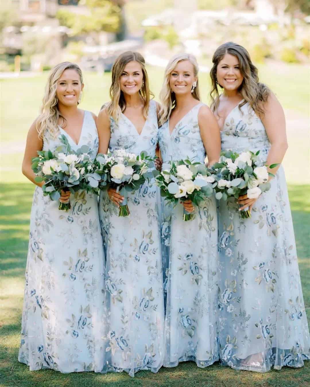 Floral Blue Bridesmaid Gowns