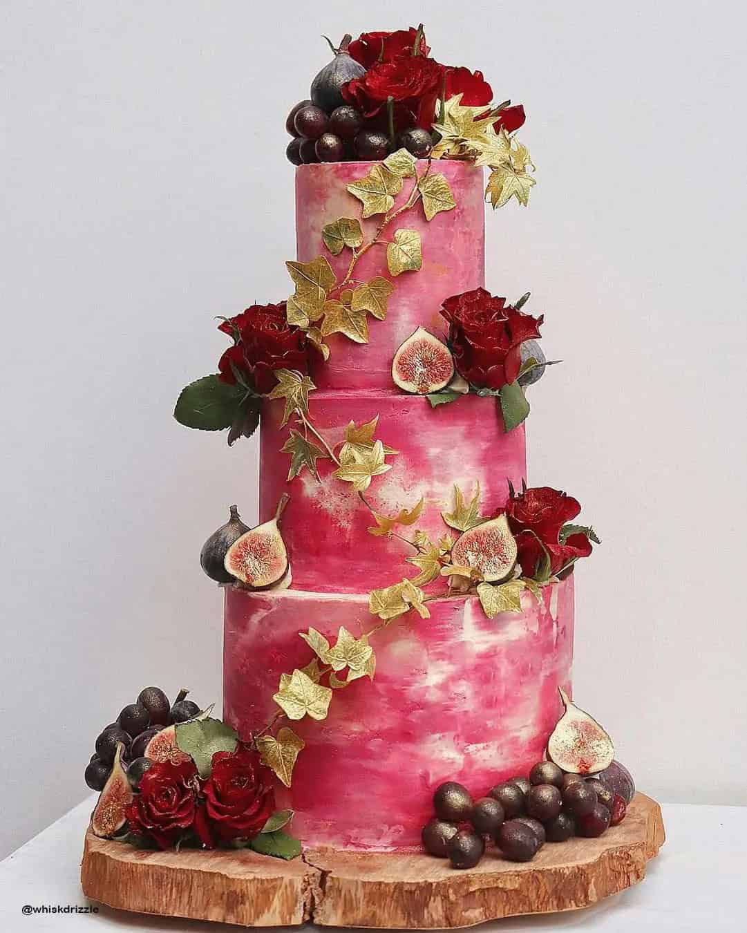 Burgundy Fall Flowers For Wedding Cake